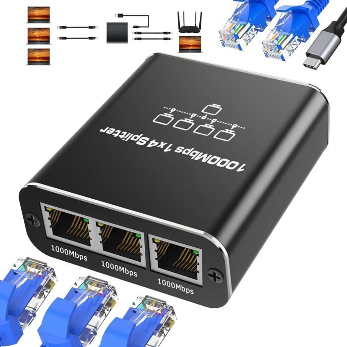 Répartiteur RJ45 1 Vers 2 Ports – Switch Ethernet Doubleur Cat5/6/7 – Lot De 2