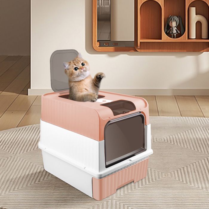 Meilleurs prix pour Bac à litière amovible pour chatons et grands chats bac à litière en PP avec couvercle XJING(49*37*35 cm rose)