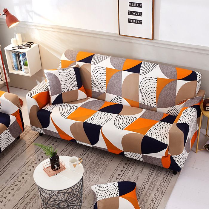 Housse de Canapé Extensible 3 Place190-230cm +1 Housse de Coussin 45x45cm Couverture Canapé avec Accoudoirs Impression Housse