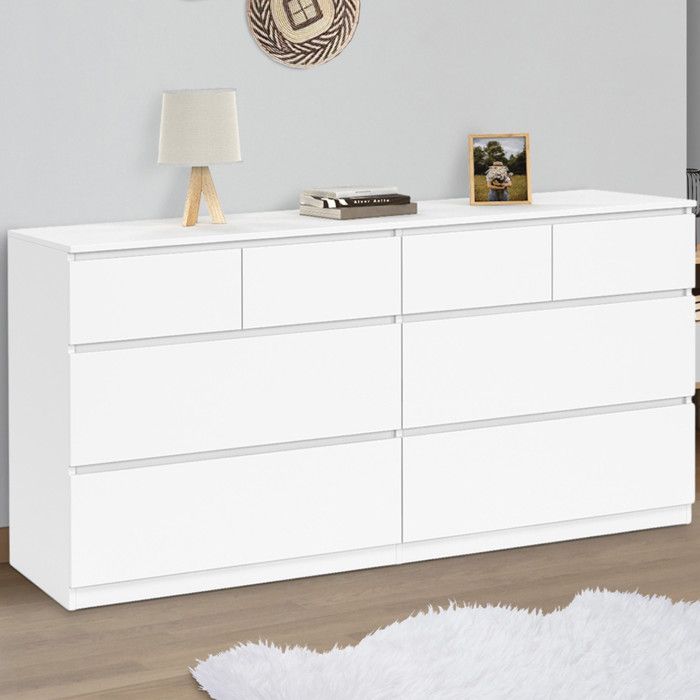 IDMARKET Commode 8 tiroirs TOMI 160 cm bois blanc IDMARKET Commode 8 tiroirs TOMI 160 cm bois blanc
