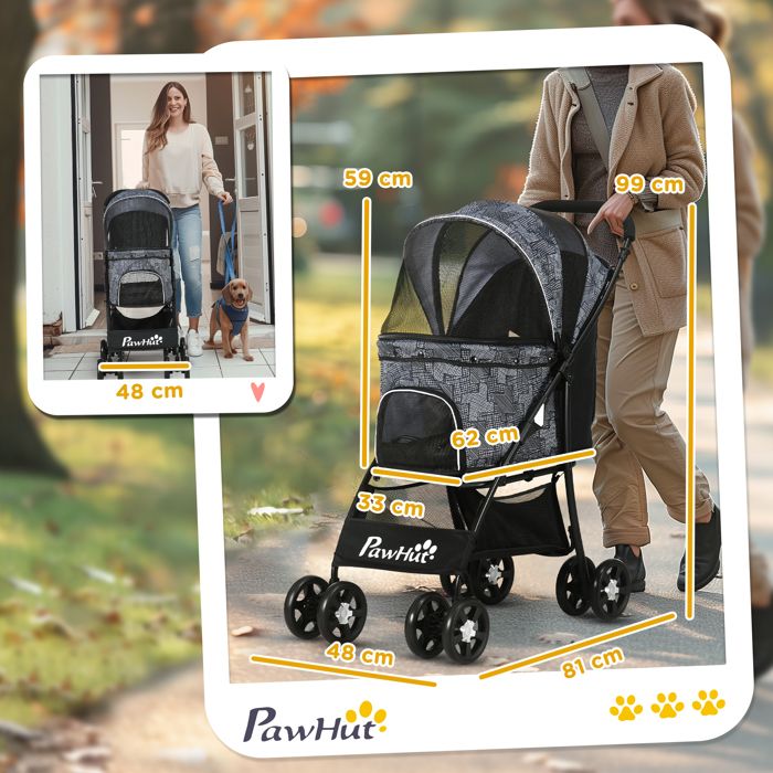 Poussette pour chiens pliable avec coussin pour chiens et chats fenêtre en filet espace de rangement tissu Oxford 81 x 48 x 99