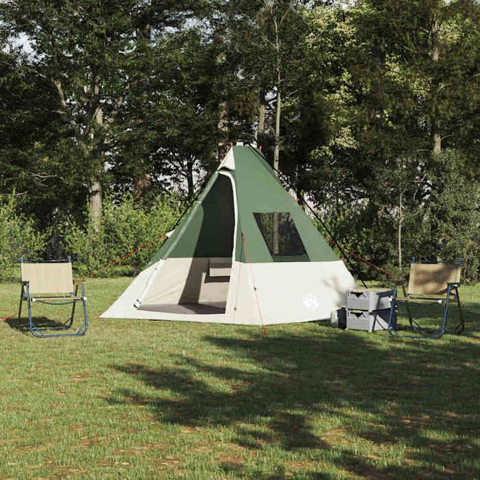 Tente Tipi Extérieure - vidaXL - Vert et Noir - Polyester Imperméable - Portable - Pliable