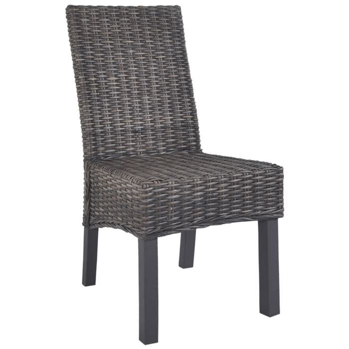 Chaises à manger en rotin kubu - CLARENCE - Lot de 2 - Marron avec finition gris délavé - Rotin kubu et bois dacajou