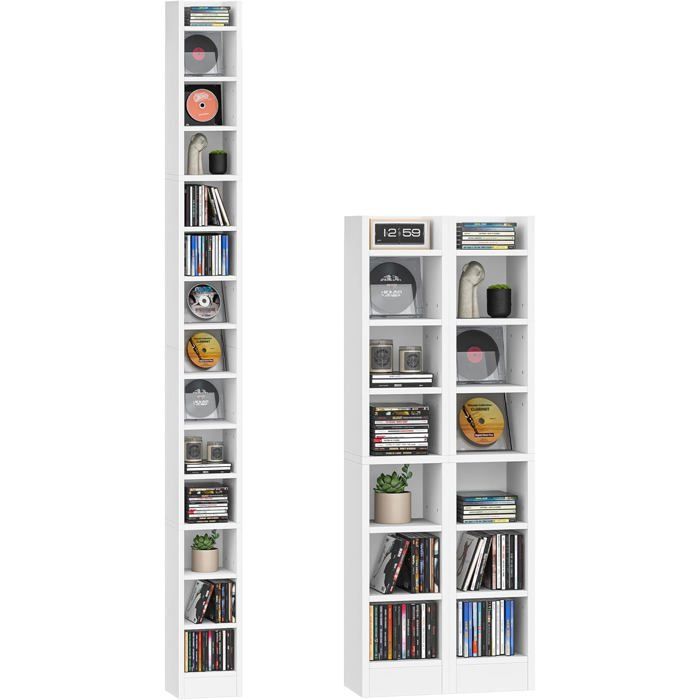 Étagère CD Étagère Bibliothèque à 14 NiveauxÉtagère Rangement CD/DVD pour 272 CDsMeuble de Rangement pour CDpour le SalonBlanc