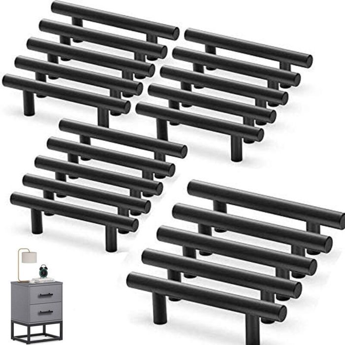 Lot de 20 Poignee de Meuble Cuisine Poignée Meuble en Acier Inoxydable Poignet de Porte Cuisine Noire Entraxe 96mm pour Armoire