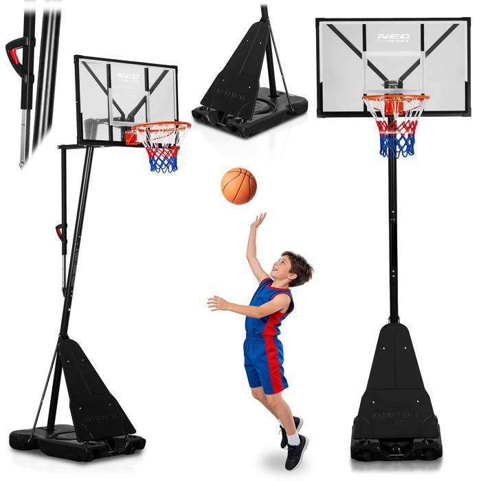 Panier de basket réglable - NEO-SPORT - Neo-Sport NS-284 - Hauteur 160-305 cm - Panneau 110x70 cm - Base 65 L mobile