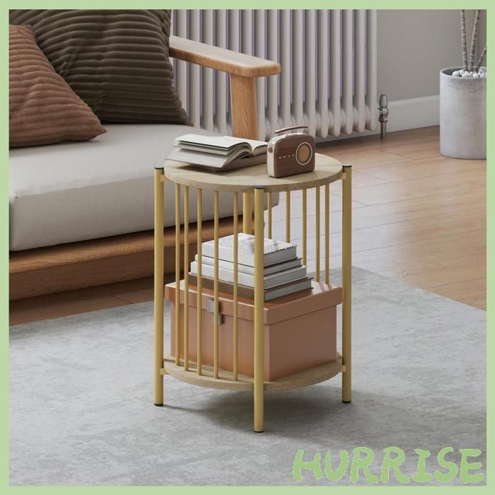 Cocosity Table DAppoint Bout De Canapé À 2 Niveaux Avec Étagère De Rangement Et Cadre En Acier Ø 41 X 49 Cm Effet Bois Naturel