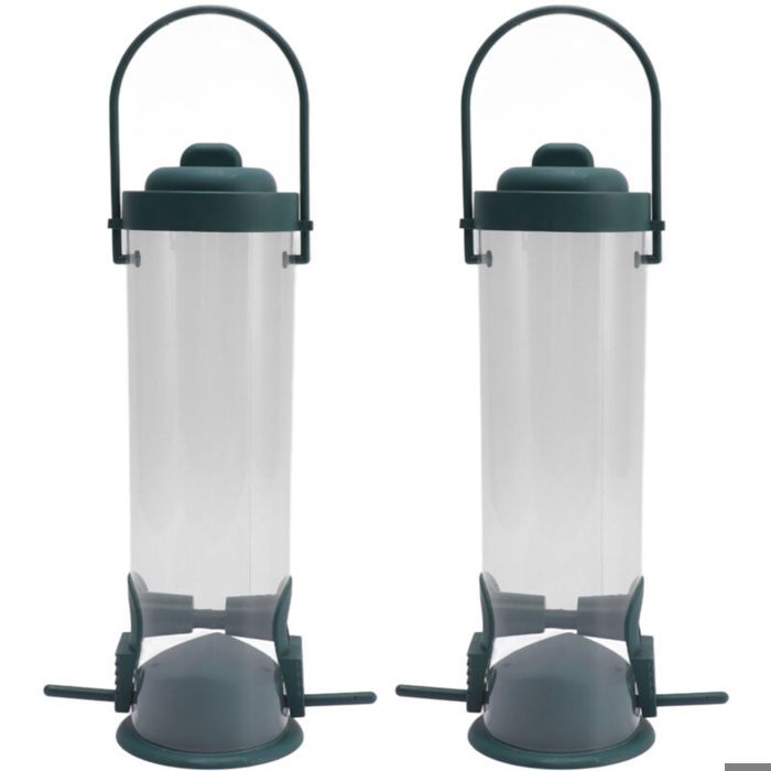 Distributeur de graines pour oiseaux 2 ports transparent avec 2 aérations