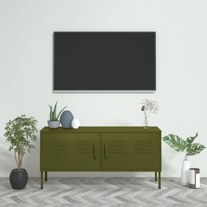Banc TV Vert Magnifique - Meuble TV - Armoire TV Pour Téléviseur - Vert olive 105x35x50cm Acier CL1493364