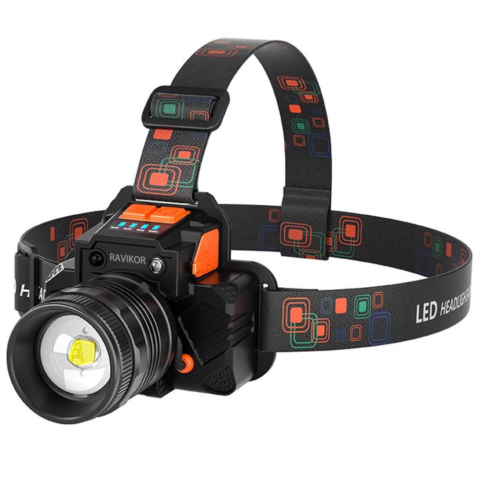 Lampe frontale - RAVIKOR - 800Lm 3600mAh 3 modes Capteur Focalisation Réglable recharge inversée Pour Course à Pied Pêche Camping