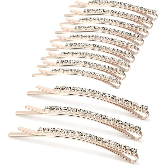 Pince à Cheveux 12 pièces épingles strass barettes diamant pour femme. Convient à tous styles de cheveux - or 12 unité (Lot de 1)