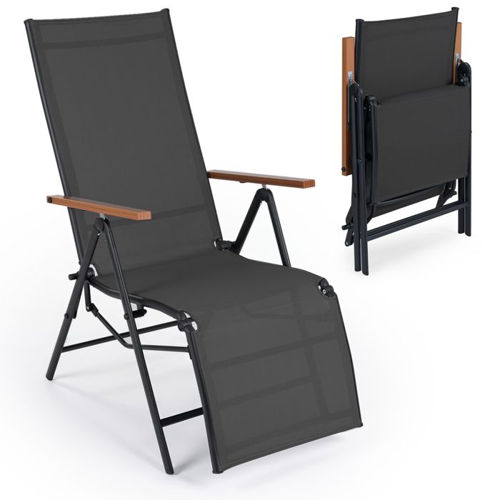 Chaise de Jardin Pliante COSTWAY Dossier Réglable en 6 Positions Tissu Respirant Fauteuil de Jardin Inclinable Charge 150kg Noir Chaise de Jardin Pliante COSTWAY Dossier Réglable en 6 Positions Tissu Respirant Fauteuil de Jardin Inclinable Charge 150kg Noir