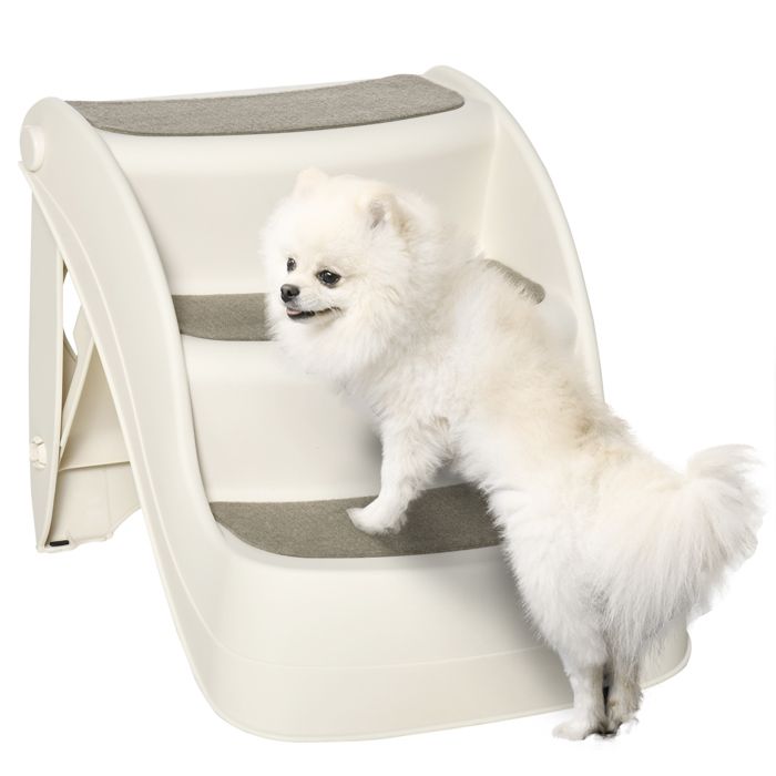 Escalier pour chien - PawHut - pliant 3 marches antidérapantes pour chiens âgés chiots - plastique - 49x38x38cm - crème Escalier pour chien - PawHut - pliant 3 marches antidérapantes pour chiens âgés chiots - plastique - 49x38x38cm - crème