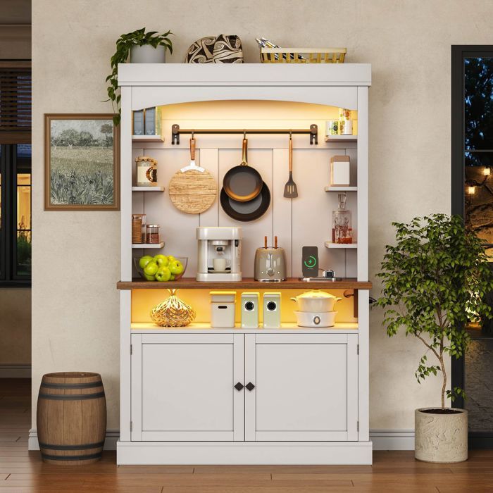 Meuble de cuisine - WESTYLE - 106x43x183 cm - LED RGB - Prise USB intégrée - Crochets & étagères