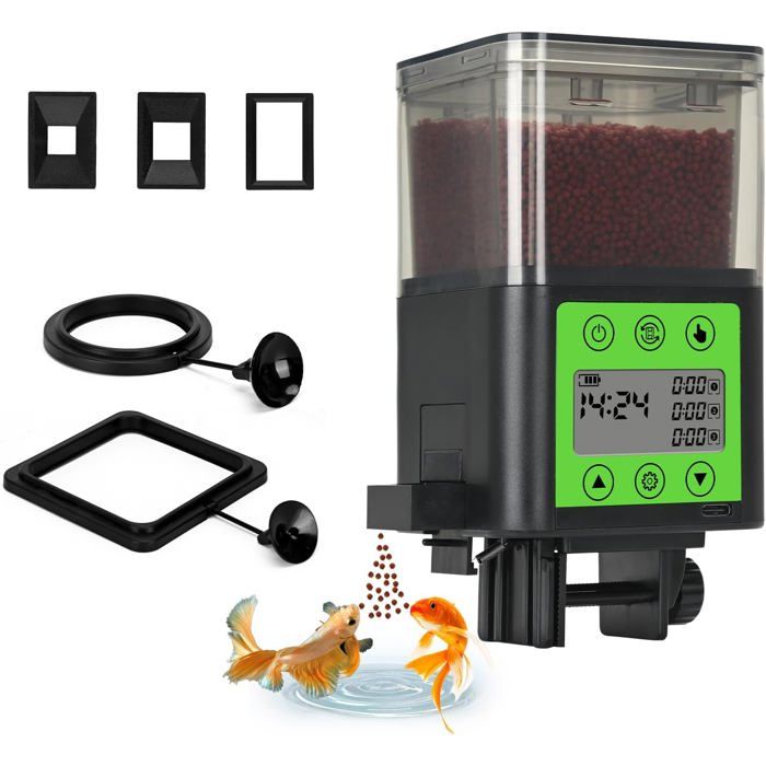 Distributeur Automatique De Nourriture Pour Poissons Rechargeable Usb 320 Ml Grande Capacité Écran Lcd Résistant À LHumidité Minu