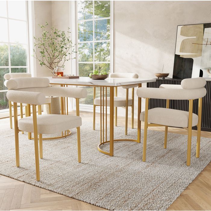 MEUBLIV Ensemble table à manger et 4 chaises 5 pièces 140x80 cm métal doré beige style moderne