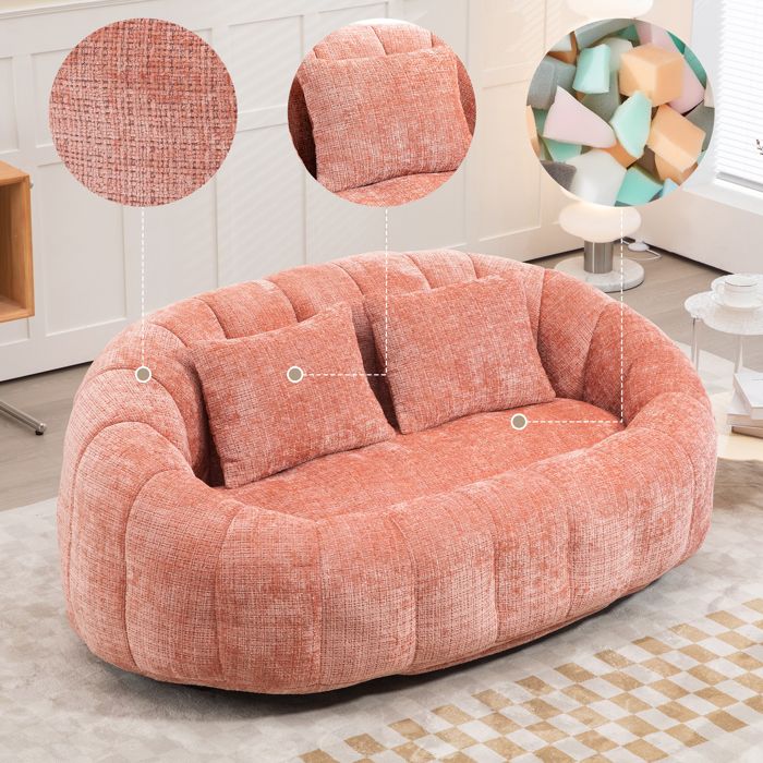 Ulsam Pouf Poire Confortable avec Deux Coussins 145 x 95 x 63 cm Lazy Canapé pour Salon Chambre Fauteuil Chenille Rose