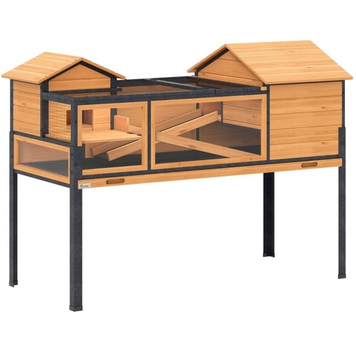 Terrarium pour tortue enclos pour petits animaux 2 niveaux avec rampes fenêtres dobservation bois et acier 128 x 63 x 96 cm FOLYNA