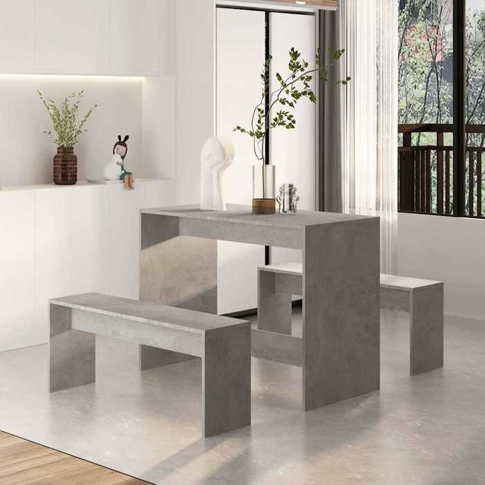 BEAU Set mobilier de cuisine - Ensemble à manger - 3 pcs - 1 table et 2 chaises - Gris béton - Bois dingénierie - 102x50x75 cm[9989