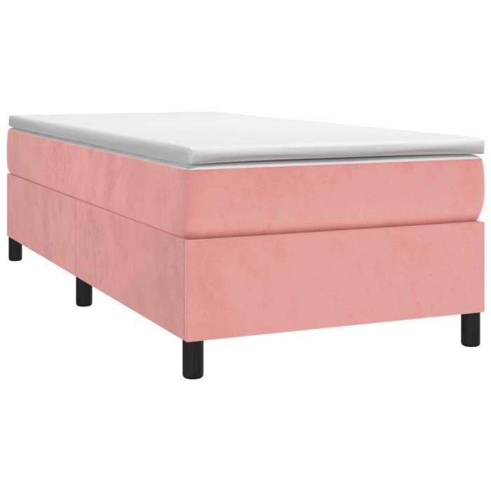Sommier tapissier - AKOZON - 100x200 cm - Velours doux - 1 place - Pieds inclus
