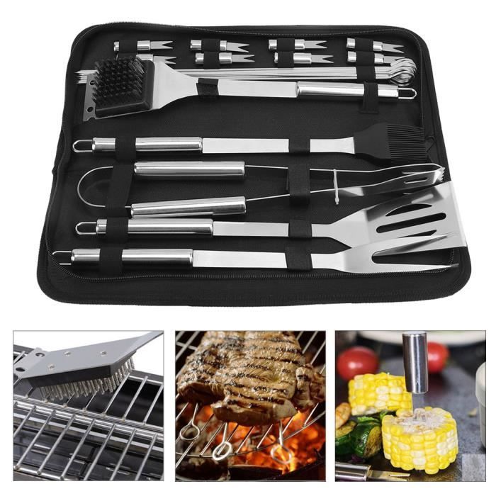 VANZACK Lot De 3 Ustensiles Barbecue Acier Inoxydable - Pince, Fourchette Et Spatule
