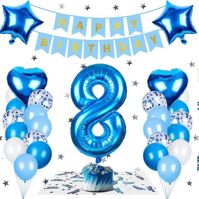 Décoration d'anniversaire garçon 8 ans, ballon 8 décorations d'anniversaire,  ballon gonflable Happy Birthday décoration bleu g[918] - Cdiscount Maison
