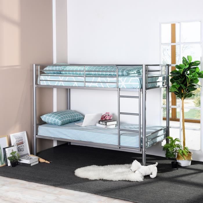 FurnitureR Cadre de lit Superposé en Métal Convient pour 2 Adultes Adolescents 190*90 Dortoirs Certification de sécurité-Argent