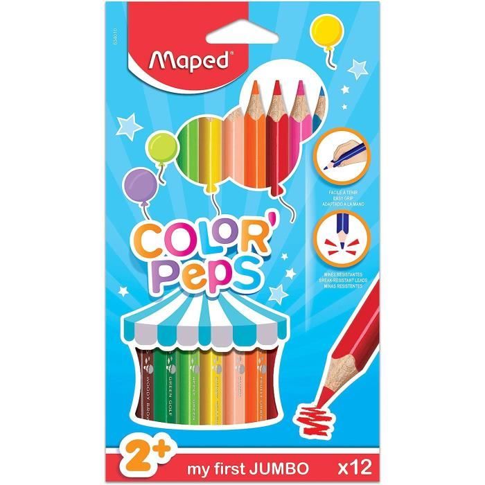 Maxi Crayons De Couleur Color'Peps Premiers Crayons De Coloriage Pour Bébé  +2 Ans Boîte De 12 Crayons De Couleurs Jumbo En Bo[x592] - Cdiscount  Beaux-Arts et Loisirs créatifs