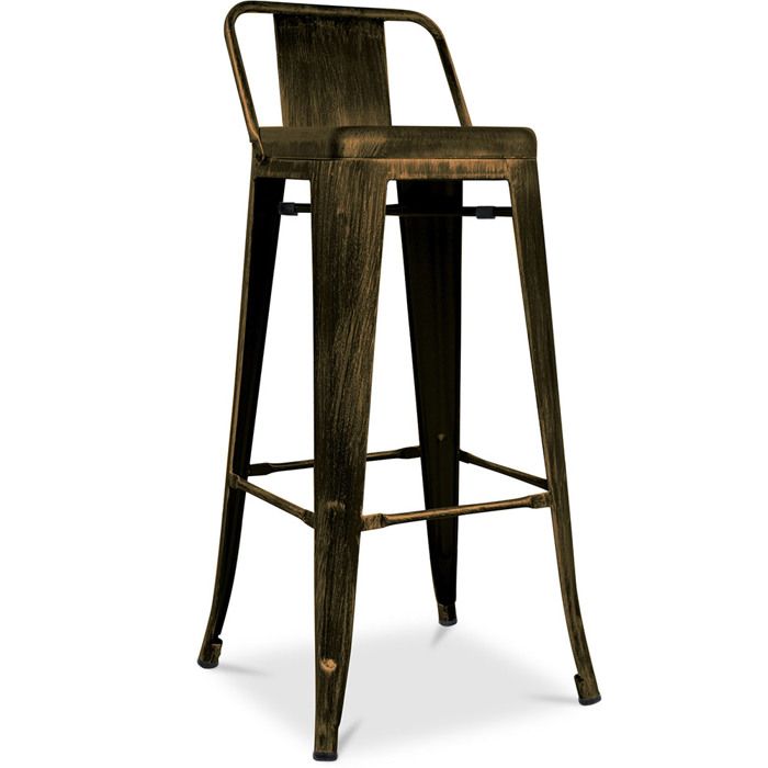 Tabouret de bar avec dossier - Design industriel - 76cm - Nouvelle édition -Metalix Bronze métallisé