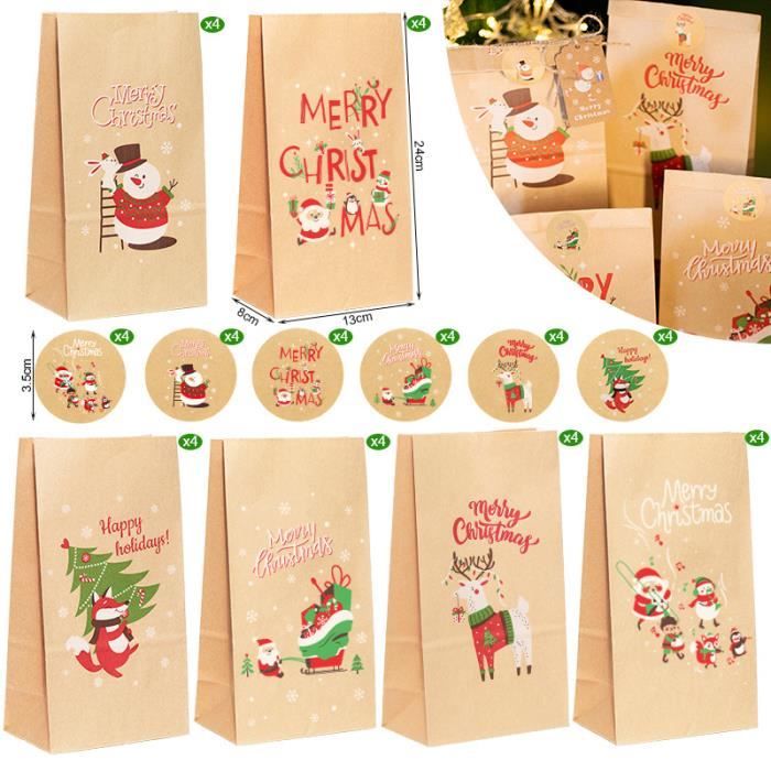 Calendrier De L’Avent Vide à Remplir – 24 Sachets En Papier Avec Autocollants Numérotés, Pinces En Bois, 17x6x22 Cm