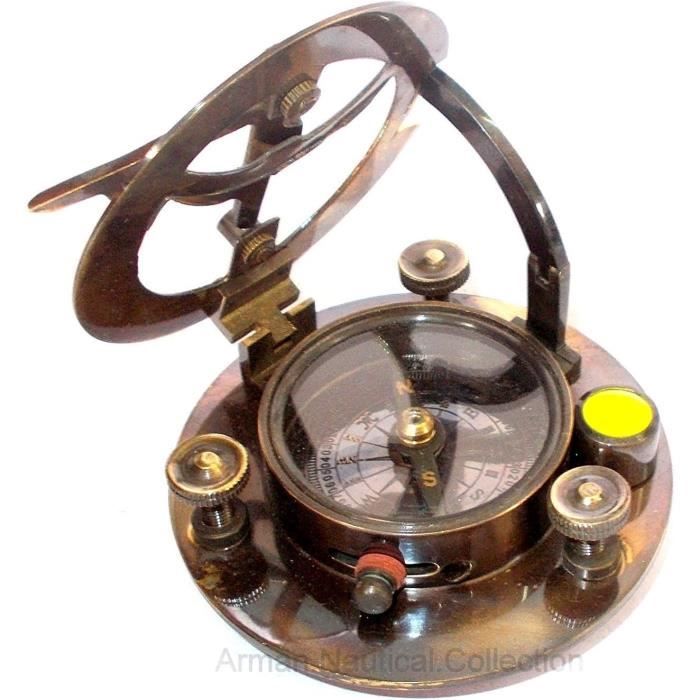 Cadran Solaire Boussole Ancien En Laiton – Vintage London – Objet Déco