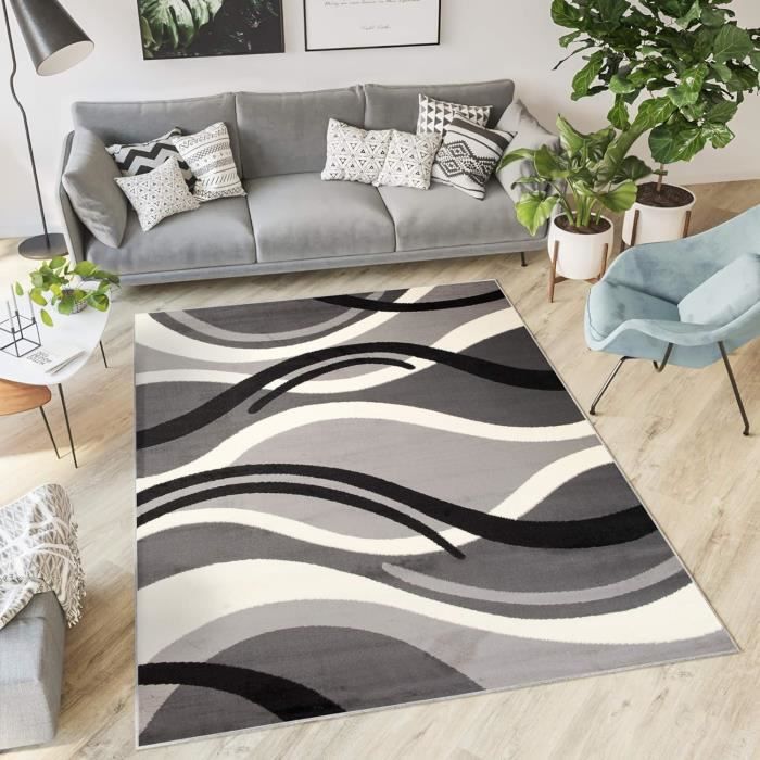 Tapis rond abstrait moderne bleu et doré, 1200 mm, tapis décoratif pour