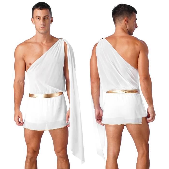 Blanc - XXL - Costume de gladiateur de Dieu grec des Prairies pour hommes,  Jupe à bretelles One Initiated, Mr