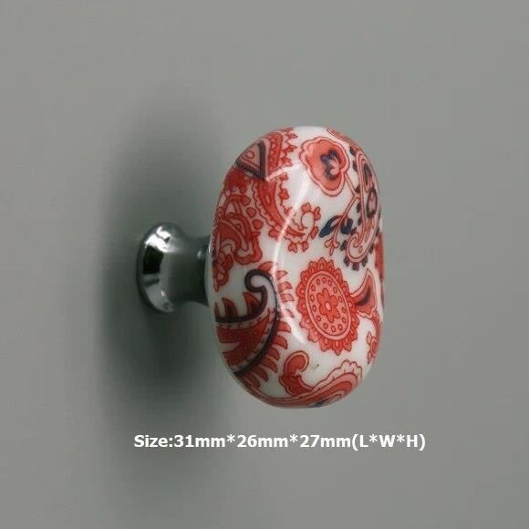 6 Poignées De Tiroir Céramique Rouge Floral Vintage - Lot De 6, 4.5cm