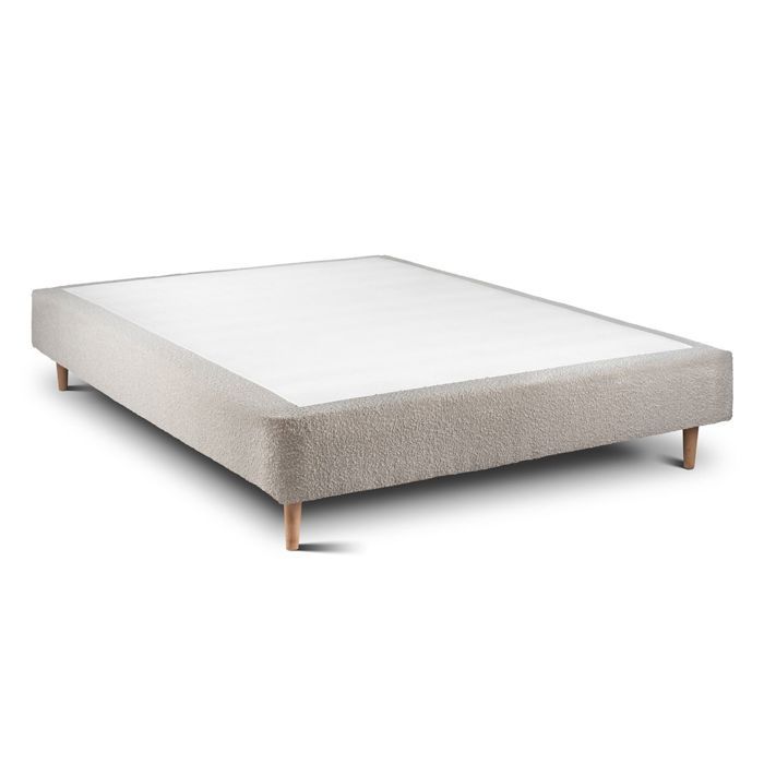 Sommier Tapissier Bouclette Beige 160x200 H35cm Sommeil de plomb - Sommier en bois massif avec Pieds bois cones 15 cm