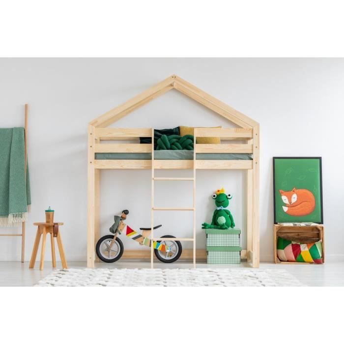 Lit Superposé Mezzanine Gris 80x160 Cm Avec Tiroir - En Pin, Design Moderne Pour Chambre Enfant