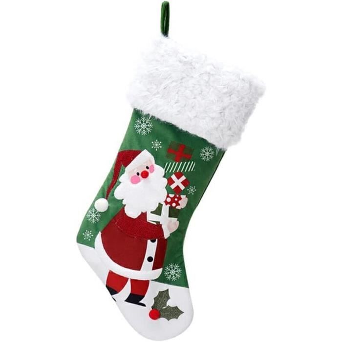 Chaussette De Noël Grande Avec Flocons De Neige Brodés 3D - Décoration Festive Pour La Famille - En Tissu Doux