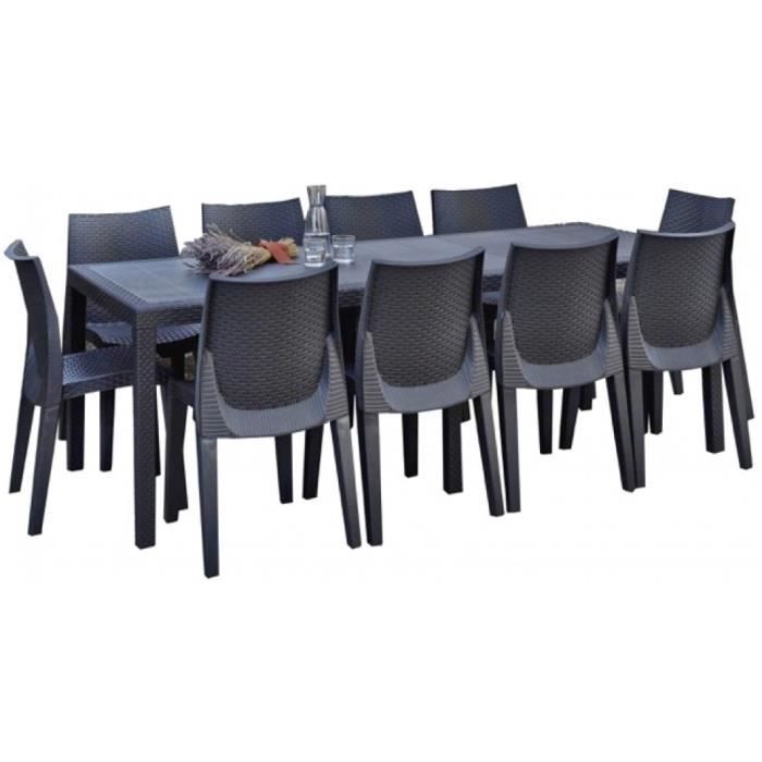 Salon De Jardin Resine Tressee Gris 10 Personnes Achat Vente