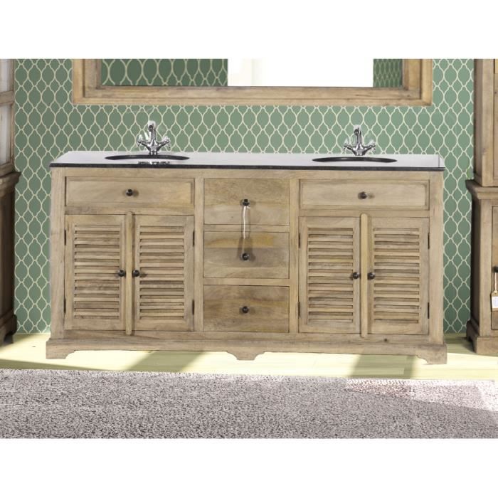 Meuble Double Vasques En Bois Massif Et Marbre Persienne