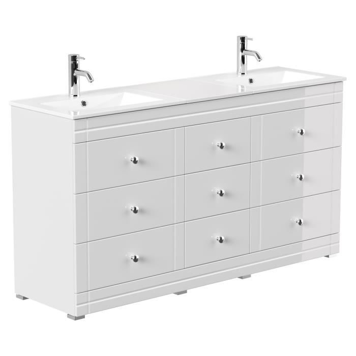 Meuble Double Vasque Cosmo Classique Blanc Brillant A Poser