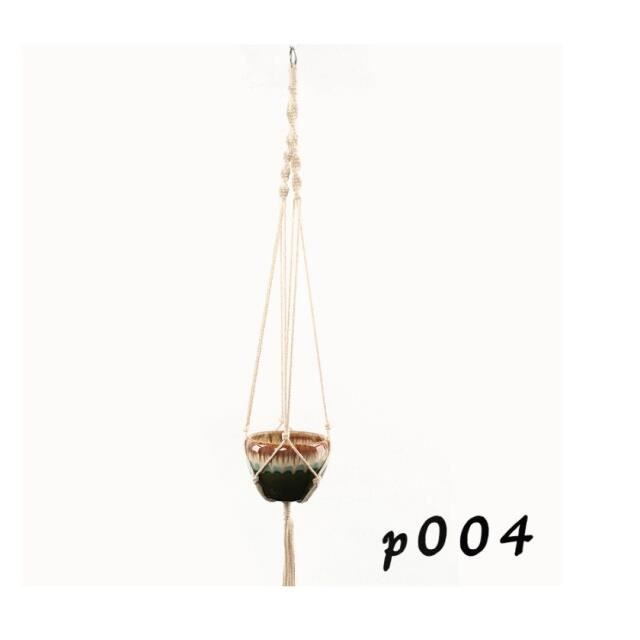 Suspension Macramé Pour Plantes - Corde Coton Bohème Noir 89cm Avec Perles Bois