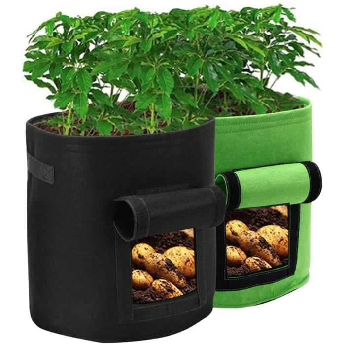 Pot Jardinage,Bac Potager 10 Gallons avec Fenêtre et Poignée, Sac Pomme de Terre, Sac Vegetaux Jardin, Sac de Jardin,2pcs