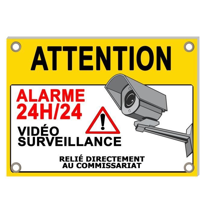 Panneau Propriété Sous Vidéo Surveillance, Panneau Alarme - 24h/24,  Sticker, panneau PVC ou Aluminium. Caméra de Sécurité - Adhésif - 105 x 75  mm