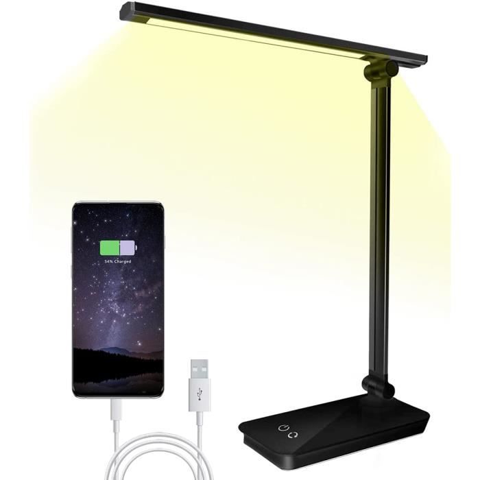 Lampes de Bureau Dimmable 5 Modes de Couleur 10 Niveaux de Luminosité Protection des Yeux,Flexible Contrôle Tactile,Avec Port USB et Fonction Minuterie Pliable//Rotative Lampe de Bureau LED