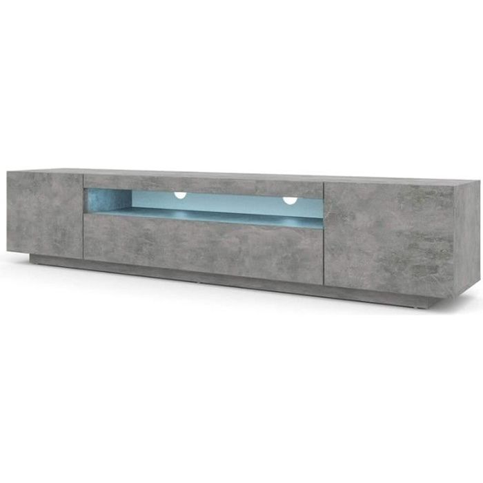Meuble TV bas 200 cm - BB LOISIR - Commode TV Hi-Fi Table Béton Concrete - Gris - Contemporain - Design - Mat