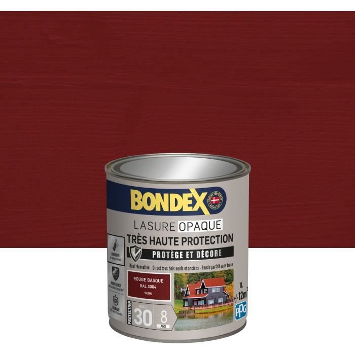 BONDEX - Lasure Opaque Indice 30 - Rouge basque Ral 3004 - Satin - 1L