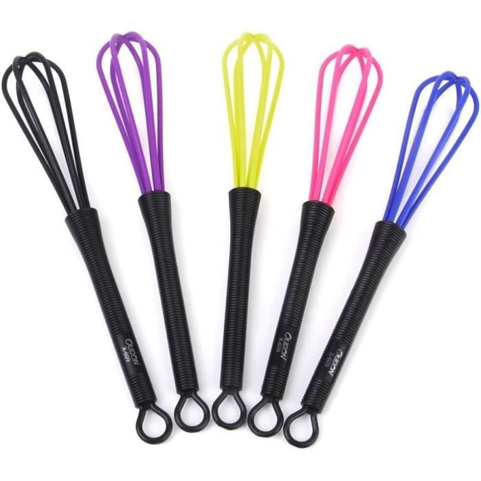 5 Mini-fouets En Plastique Colorés - 18.1 Cm, Pour Mélanger Teinture Cheveux, Sauces, œufs - Salon Coiffure Ou Cuisine
