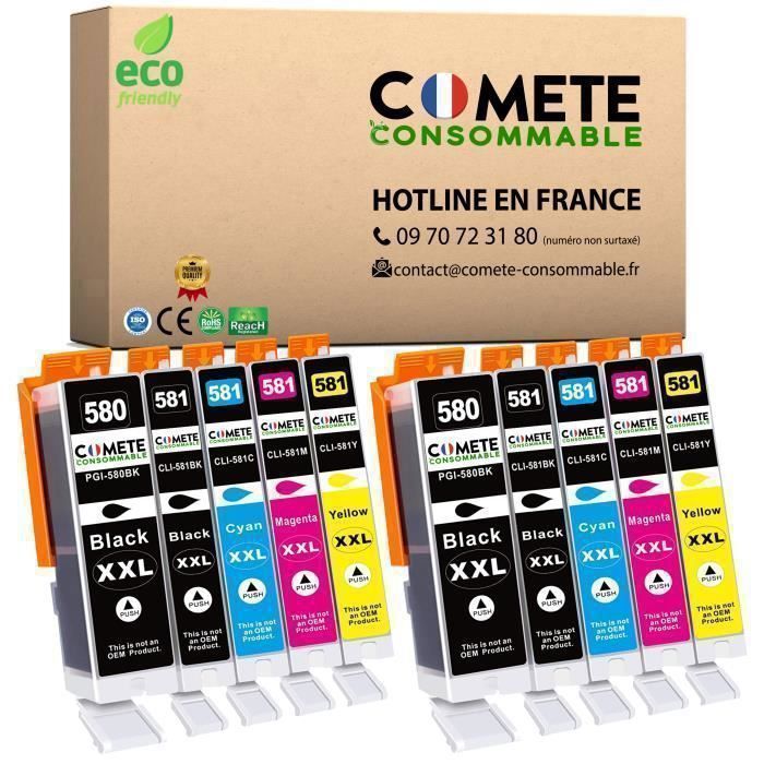 Cartouches d'encre Canon CLI-581 XL C M Y BK - Pack de 4 - Capacité XL - Certifié Carton