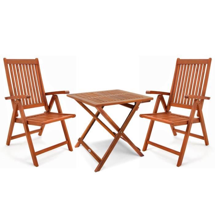 Salon De Jardin Bois Dur 2 Chaises 1 Table Pliable Ensemble De