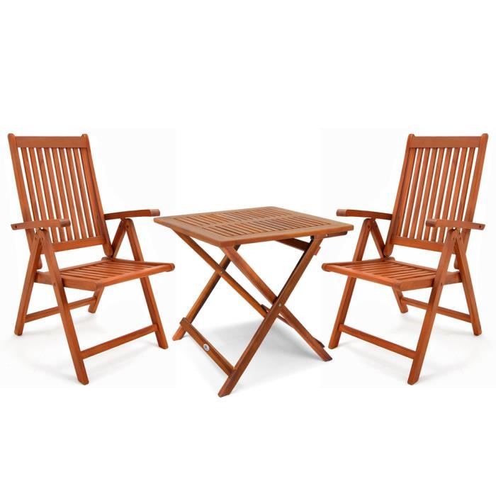 Salon de jardin - DEUBA - Moreno - Bois d'eucalyptus - 2 chaises 1 table pliables